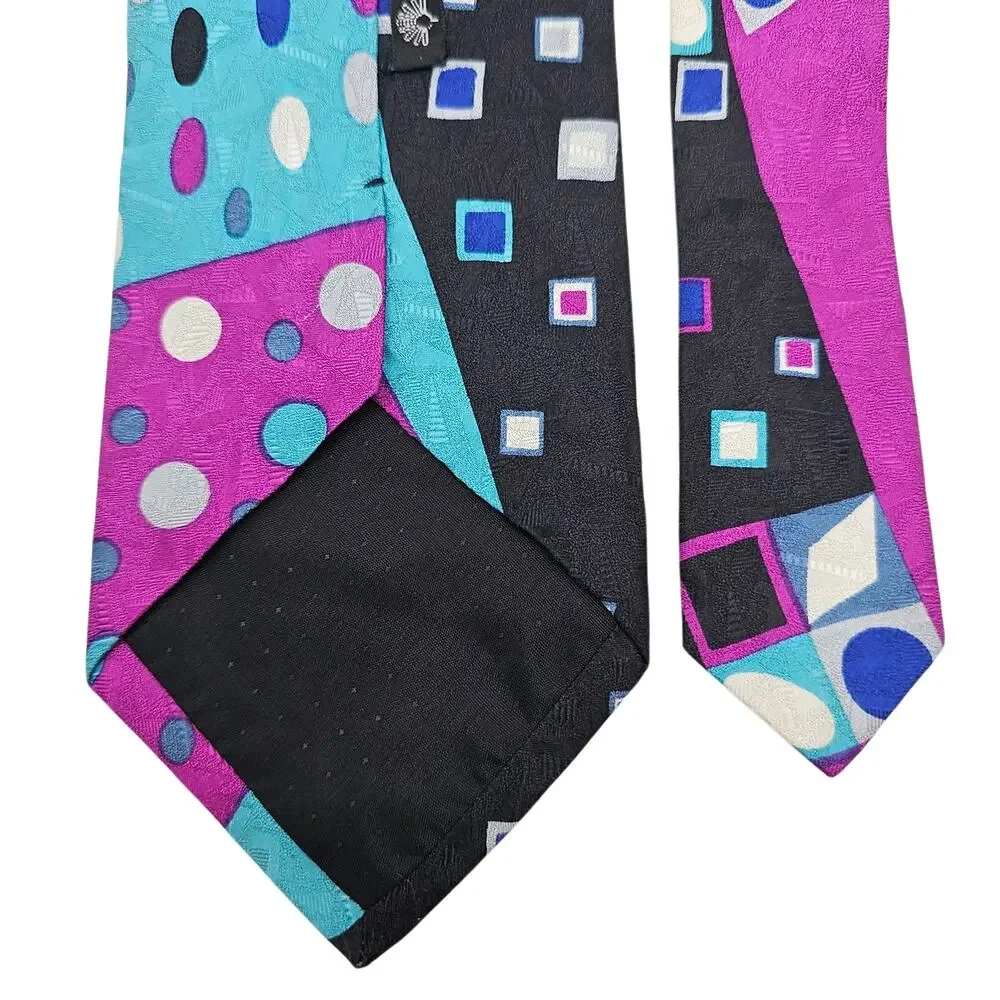 Pavone Silk Tie Abstract Geometric Polka Dot Blue Purple Black Retro 56.25